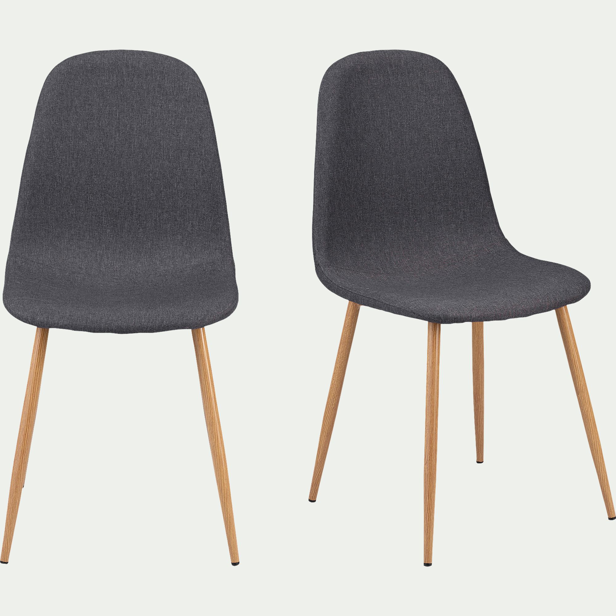 LOANA - Chaise en acier effet bois et tissu - gris ardoise
