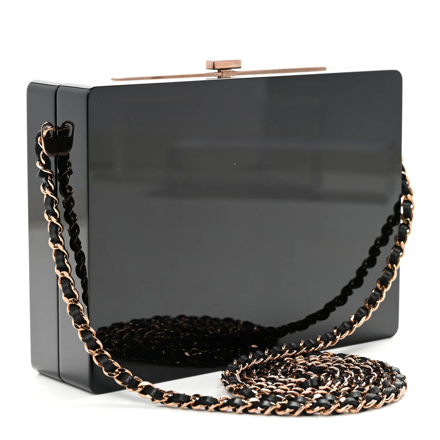 Plexiglass Crystal CC Minaudiere Clutch Black Copper