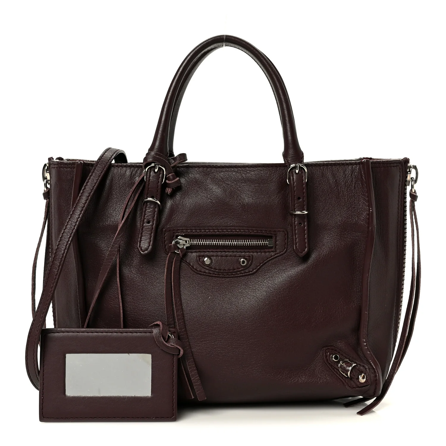 Calfskin Papier Mini A4 Zip Around Tote Rouge Aubergine - Top Club