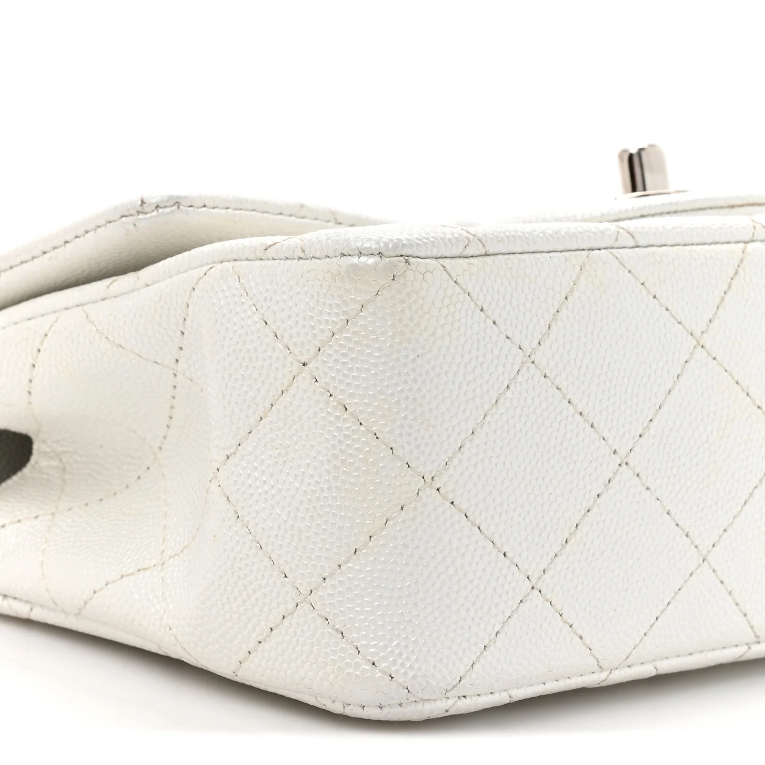 Metallic Caviar Quilted Mini Top Handle Rectangular Flap White - Top Club