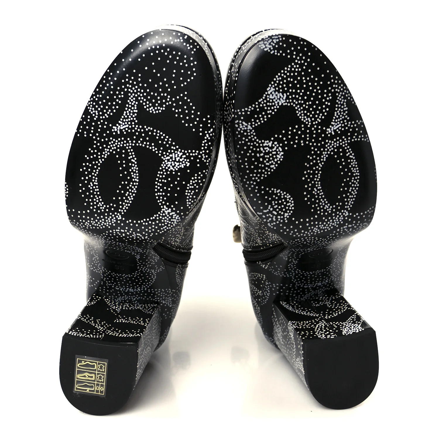 Calfskin Camellia Printed Ankle Boots 39 Black White - Top Club