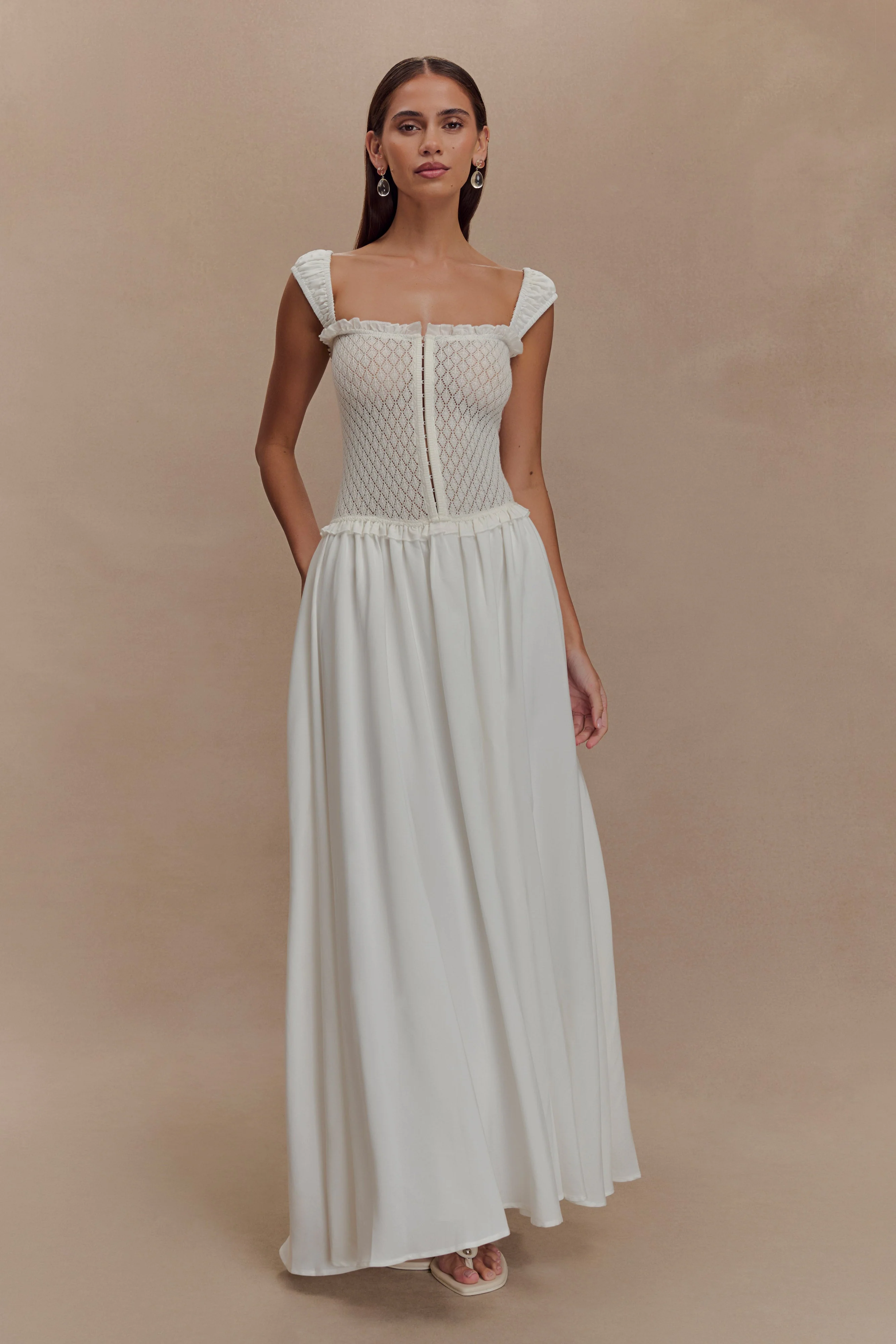 Tahlia Pointelle Knit Midi Dress - White
