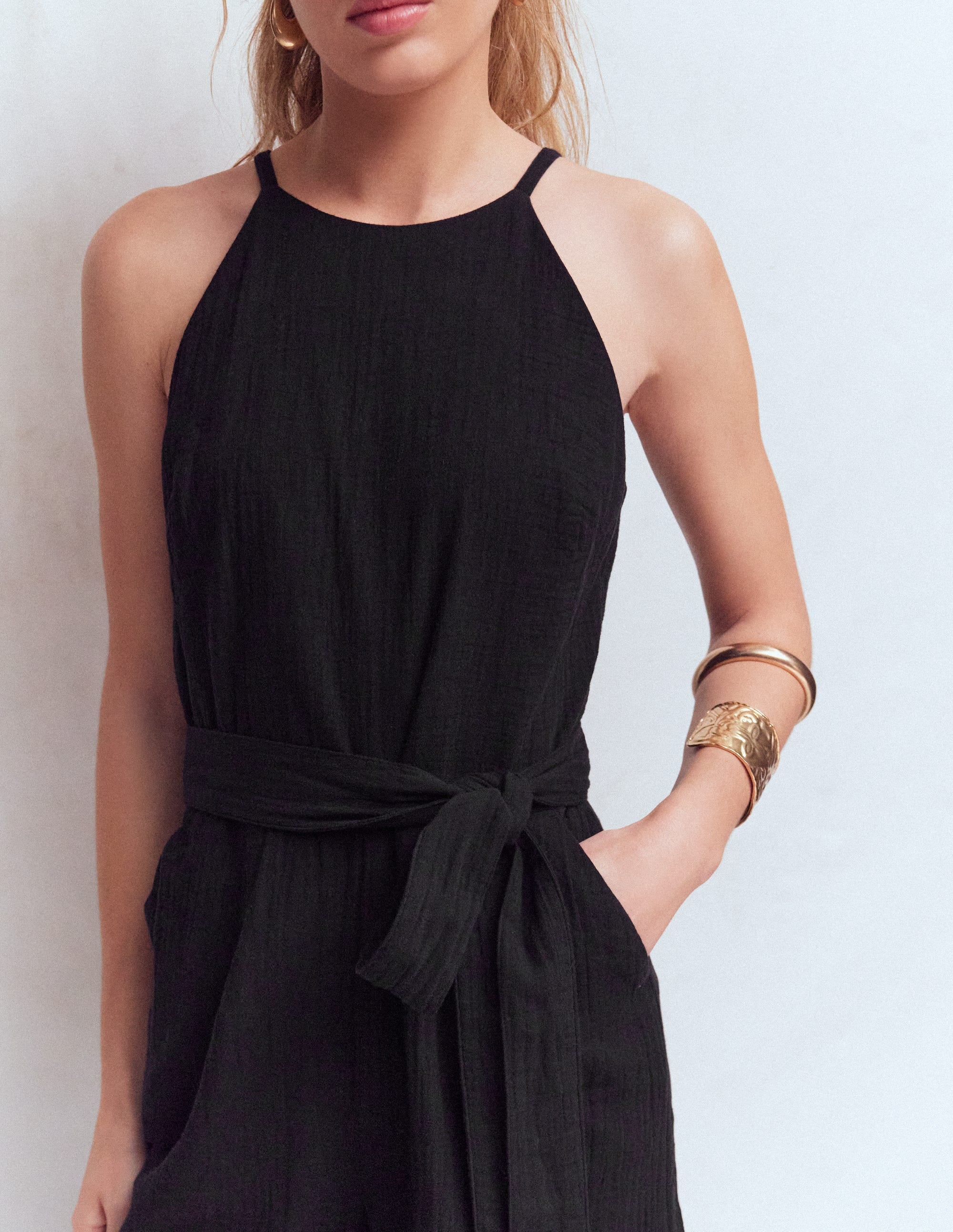 Rosa Doppeltuch-Jumpsuit-Schwarz