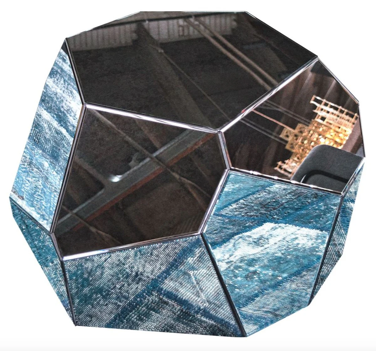 Designer living room table / side table with antique mirror glass 89 x 90 x H. 45 cm - designer collection