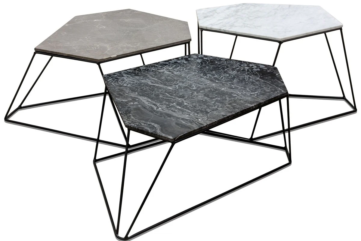 Designer coffee table set white / gray / black with pattern - luxury living room furniture