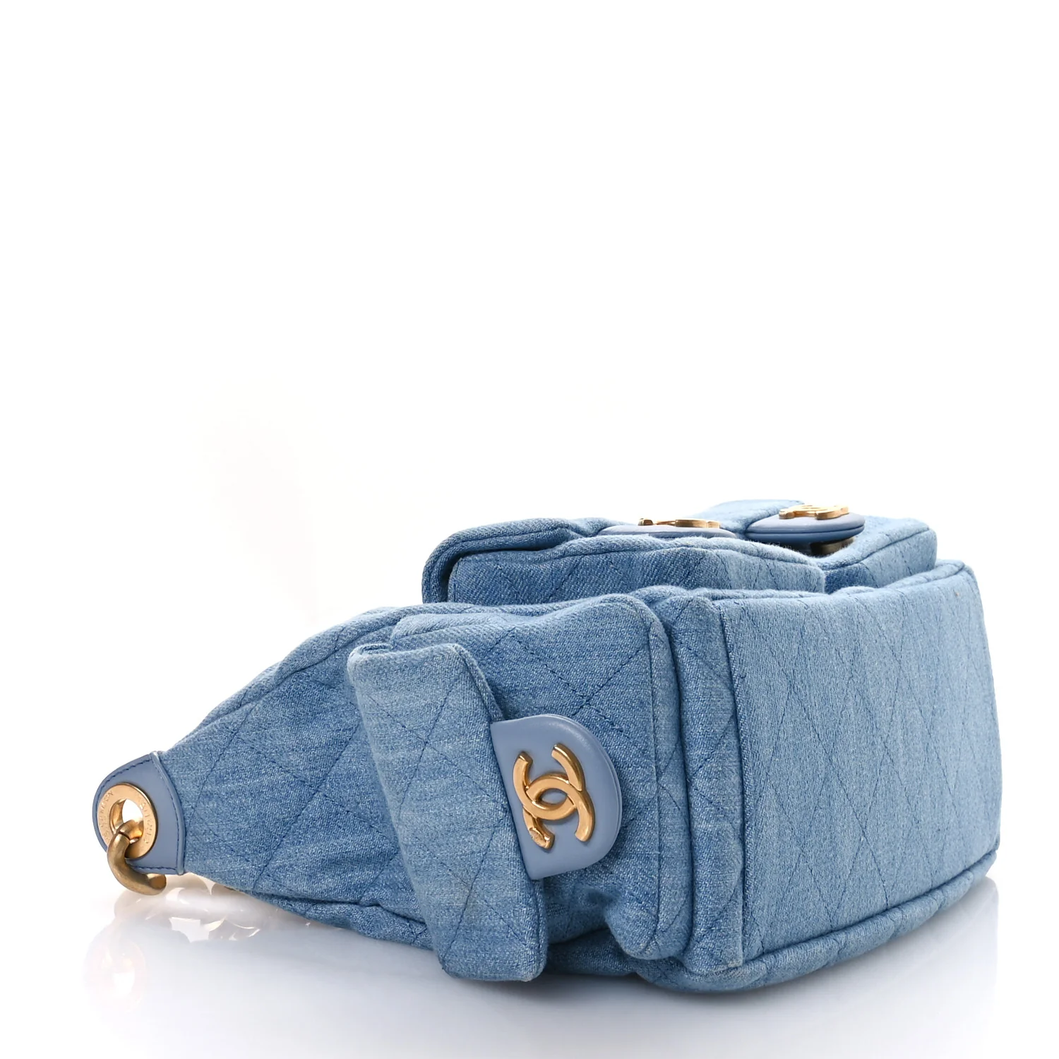 Washed Denim Quilted Cargo Large Hobo Light Blue - Top Club