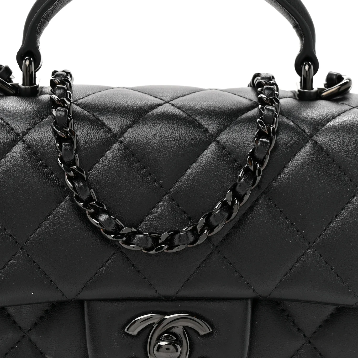 Lambskin Quilted Mini Top Handle Rectangular Flap So Black - Top Club
