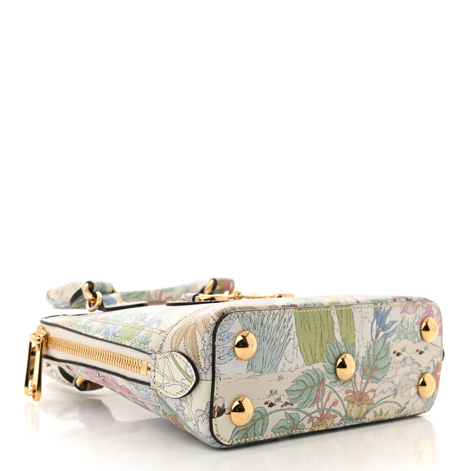 New Shangai Calfskin Tiger Savanah Web Mini Horsebit 1955 Top Handle Bag Chalky White Multicolor - Top Club