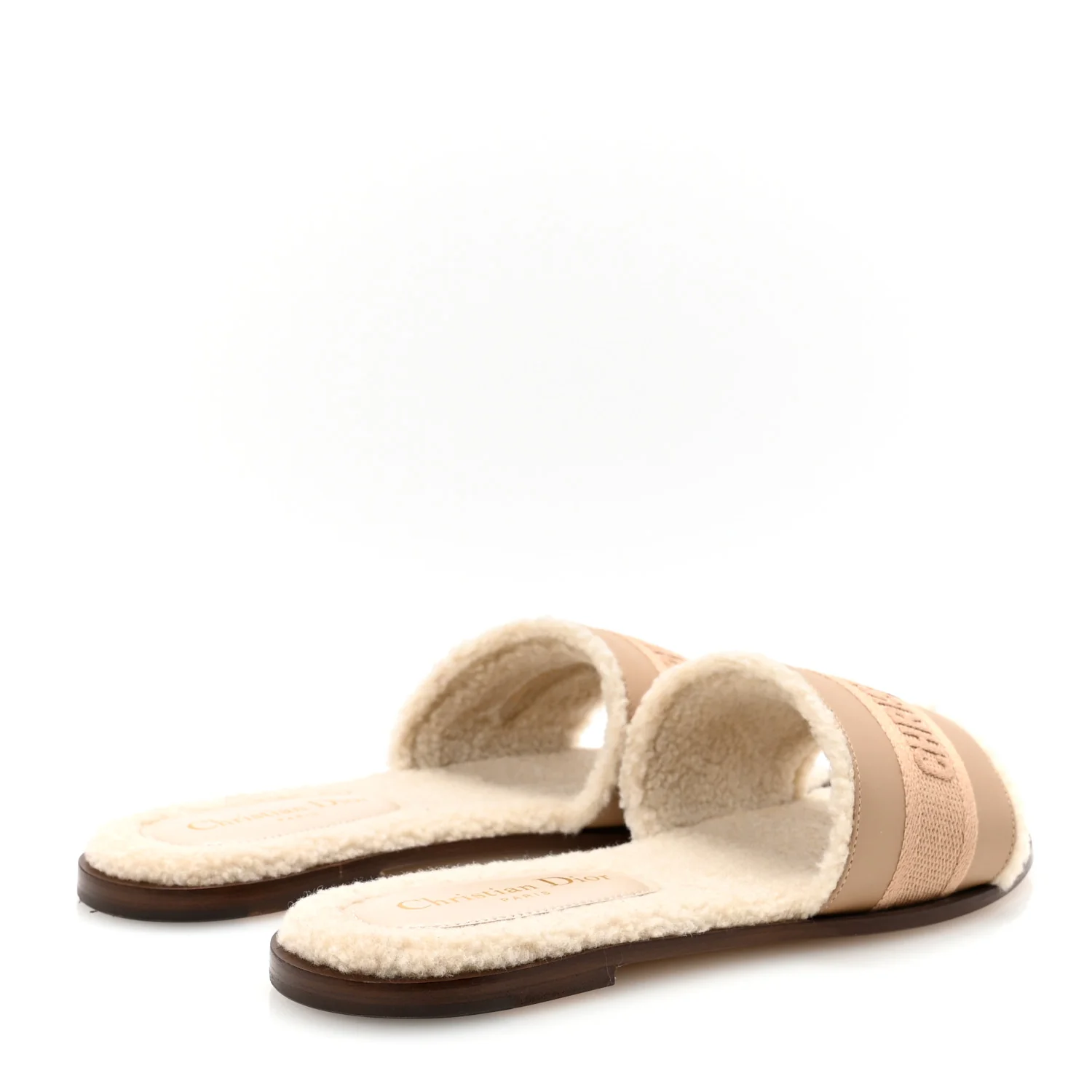 Suede Goatskin Shearling Embroidered Dway Slide Sandals 38 Cookie - Top Club