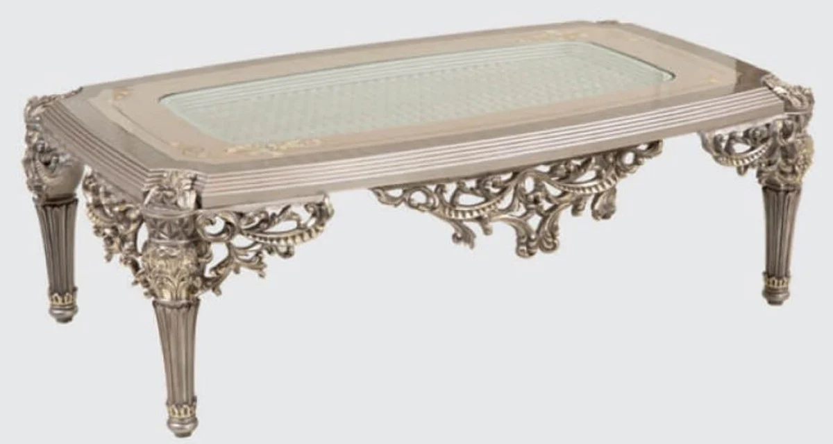 Luxury Baroque Living Room Set Gray / Silver / Gold - 2 Sofas & 2 Armchairs & 1 Coffee Table & 2 Side Tables - Handcrafted Living Room Furniture in Baroque Style - Noble & Magnificent