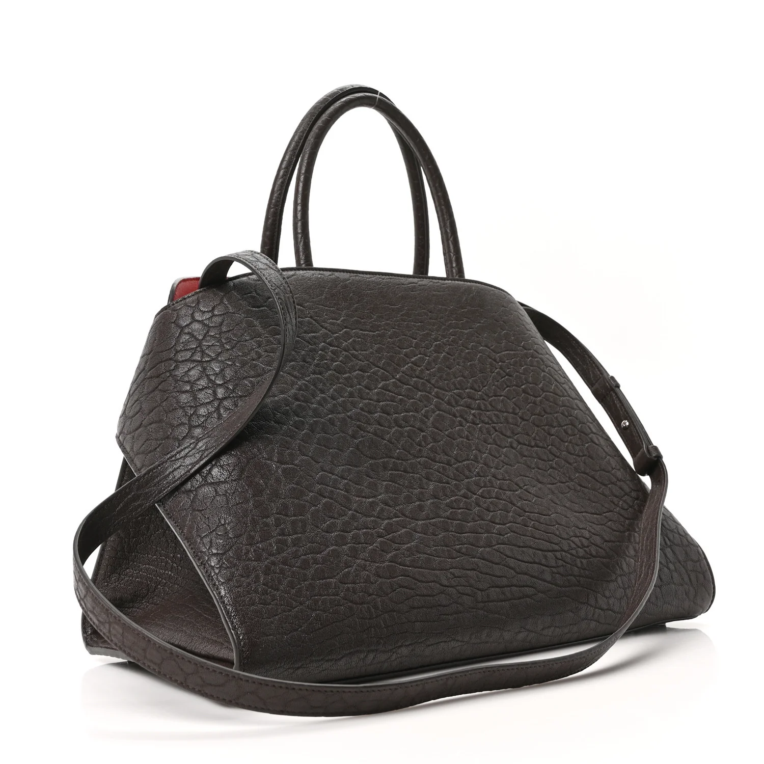 Natural Grain Calfskin Bicolor Large Hug Bag Testa Di Moro Flame Red - Top Club