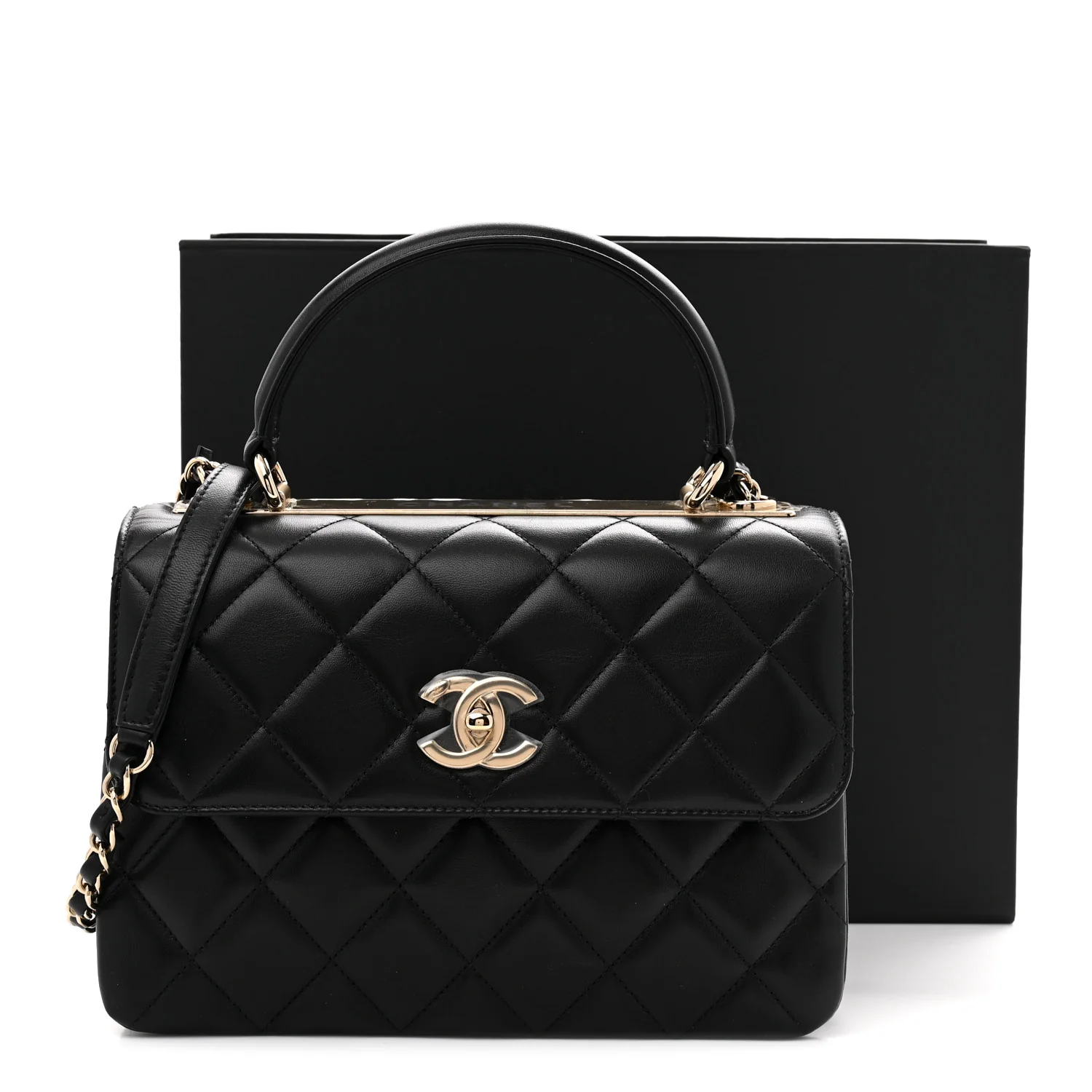 Lambskin Quilted Small Trendy CC Dual Handle Flap Bag Black - Top Club