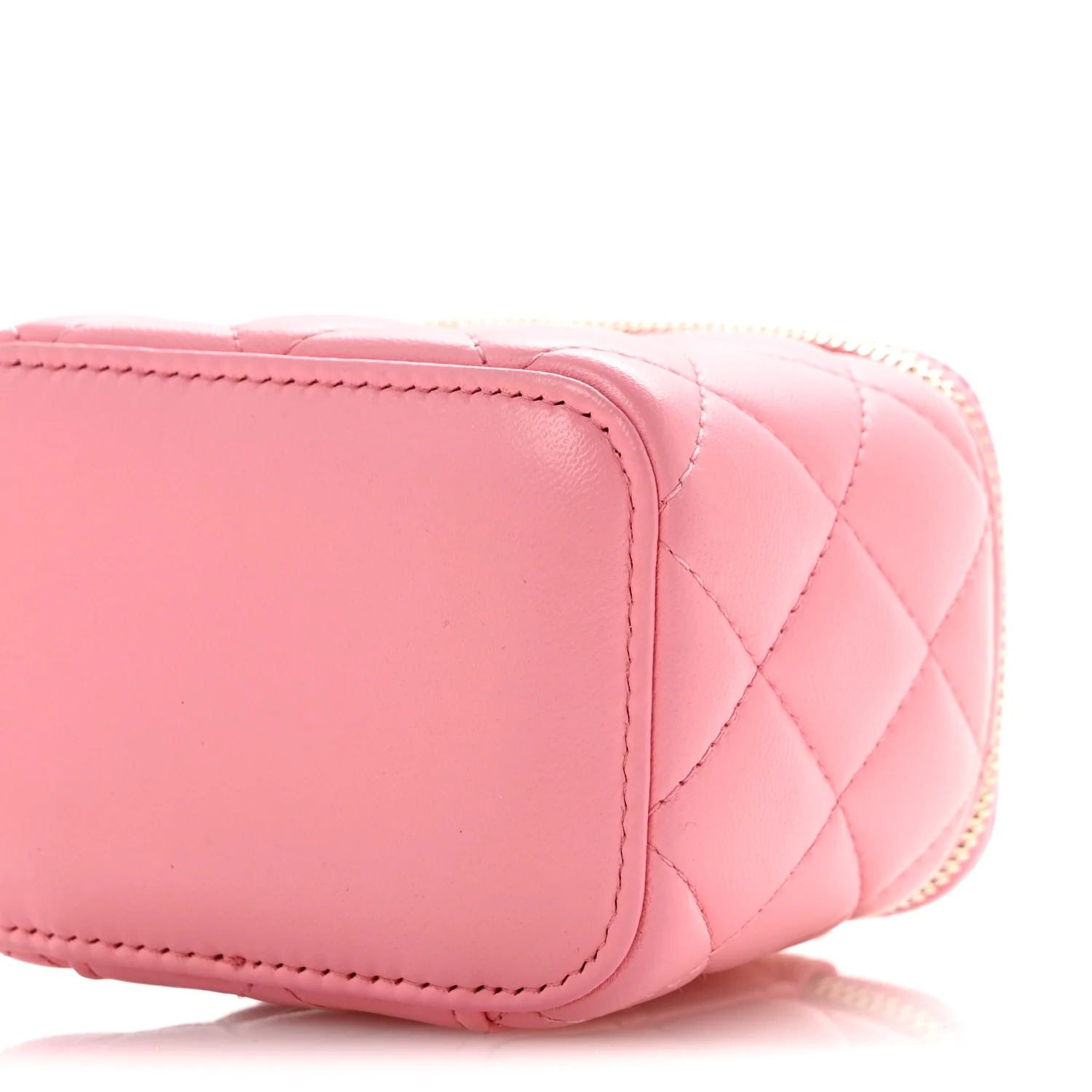 Lambskin Quilted Trendy Mini Vanity Case With Chain Pale Pink - Top Club