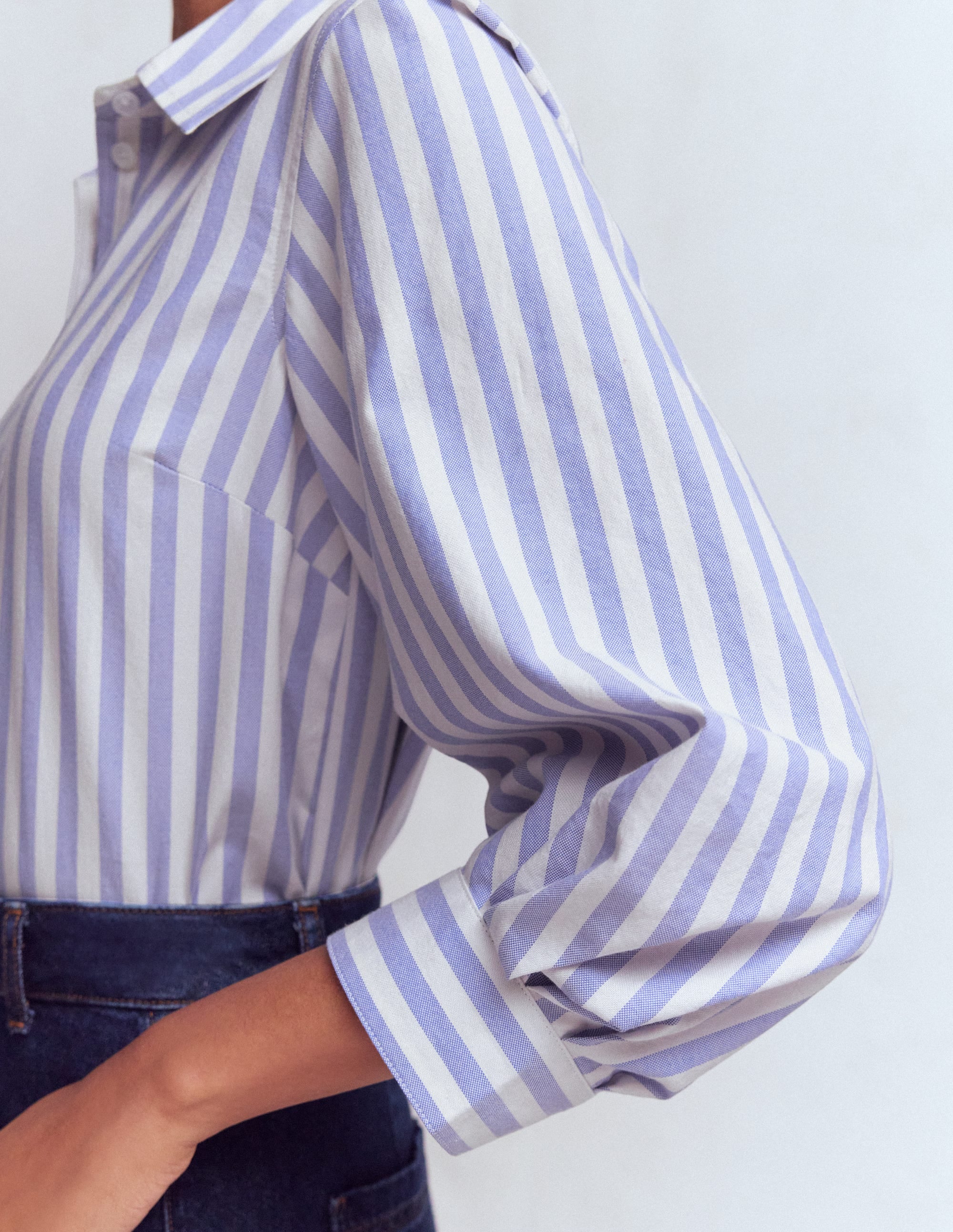 Oxfordhemd mit Puffärmeln-Marineblau, Naturweiß Gestreift