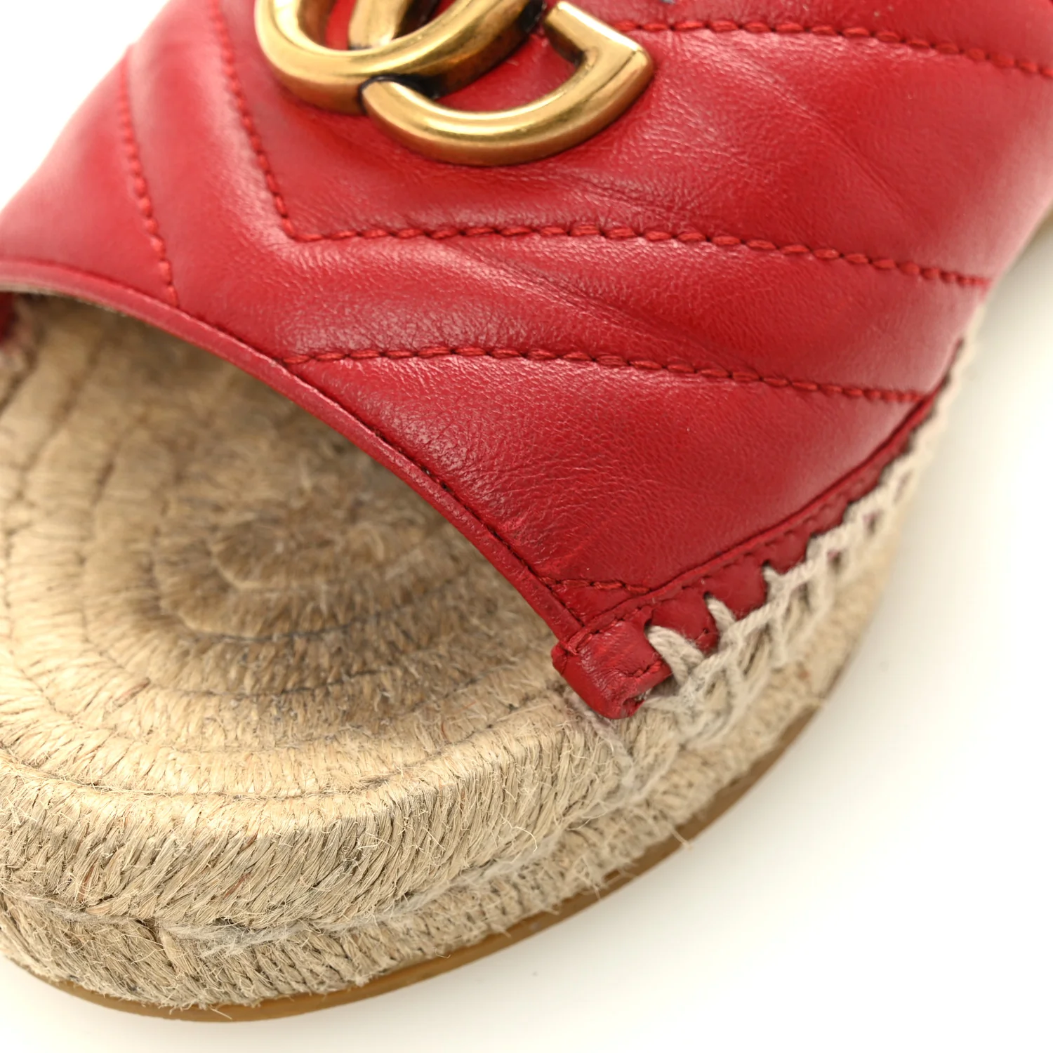 Nappa Matelasse GG Marmont Espadrille Slide Sandals 35 Hibiscus Red - Top Club