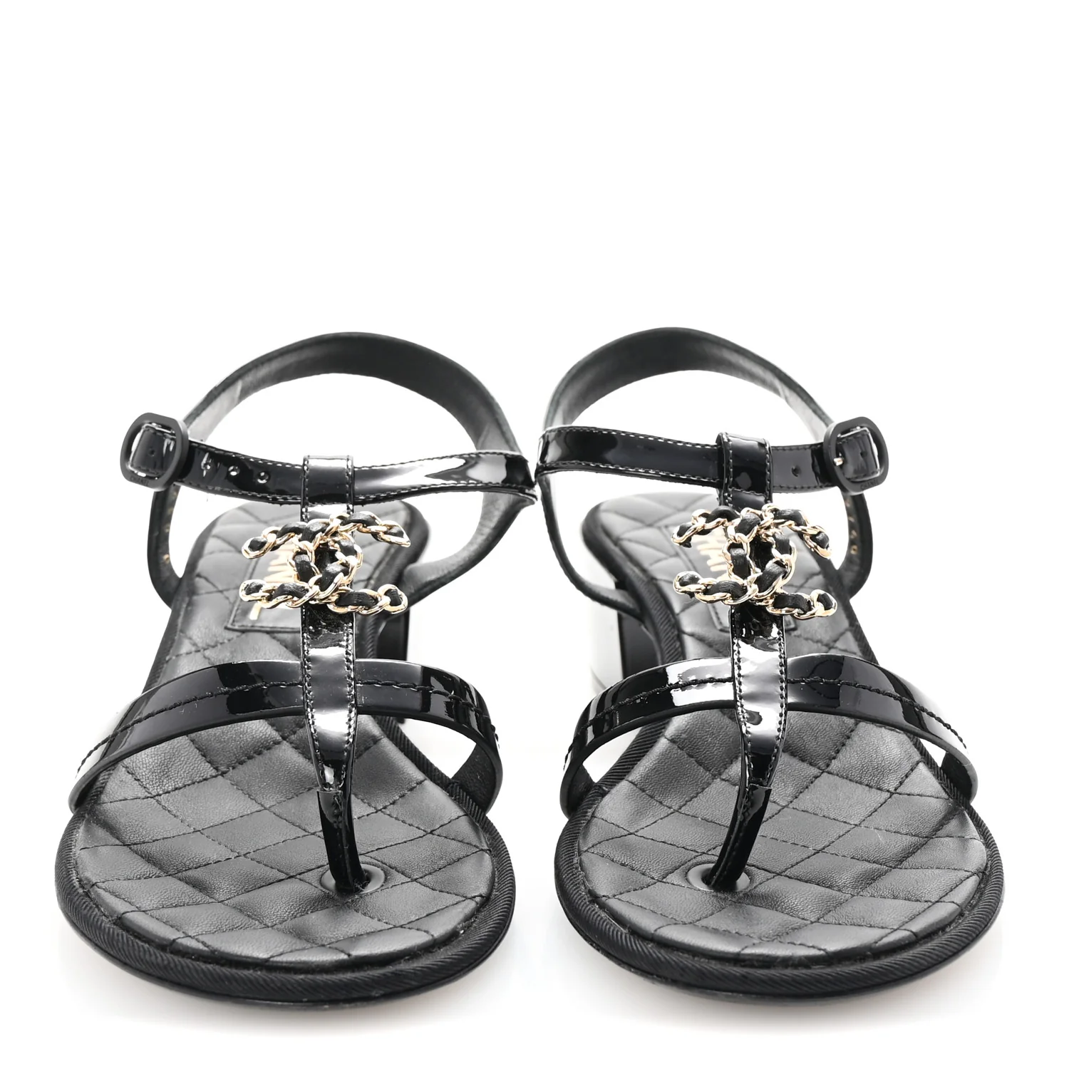 Patent CC Logo Thong Sandals 37 Black - Top Club