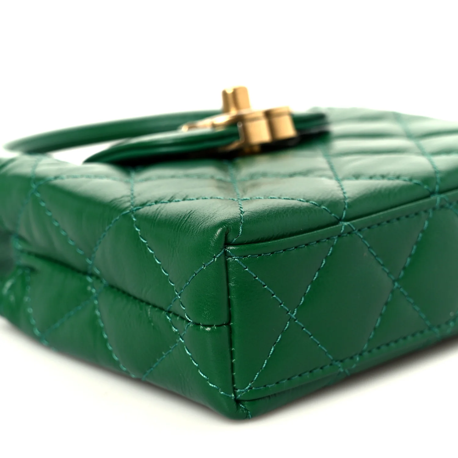 Shiny Aged Calfskin Quilted Mini Nano Kelly Shopper Green - Top Club