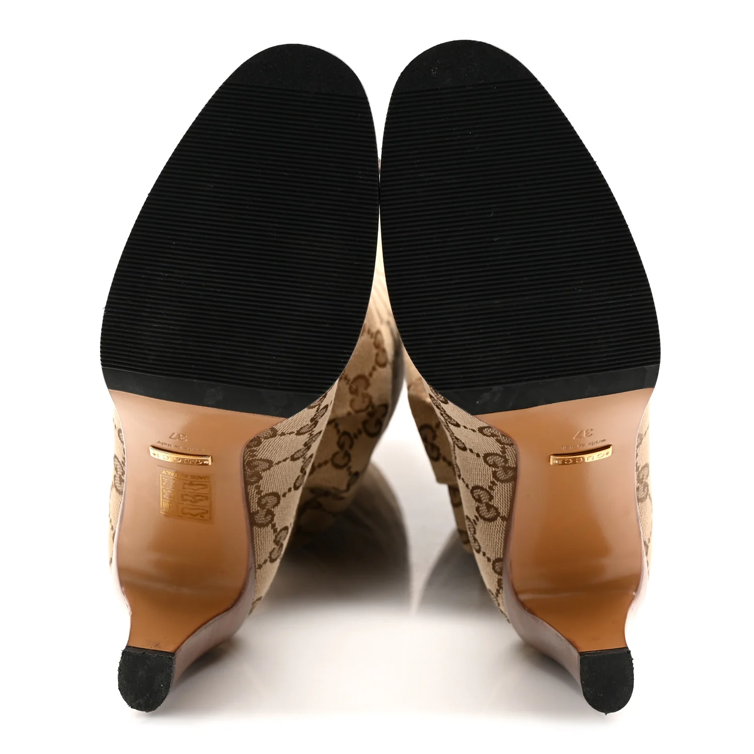 Monogram Malaga Kid Lisa Mid Heel Boots 37 Beige Ebony - Top Club