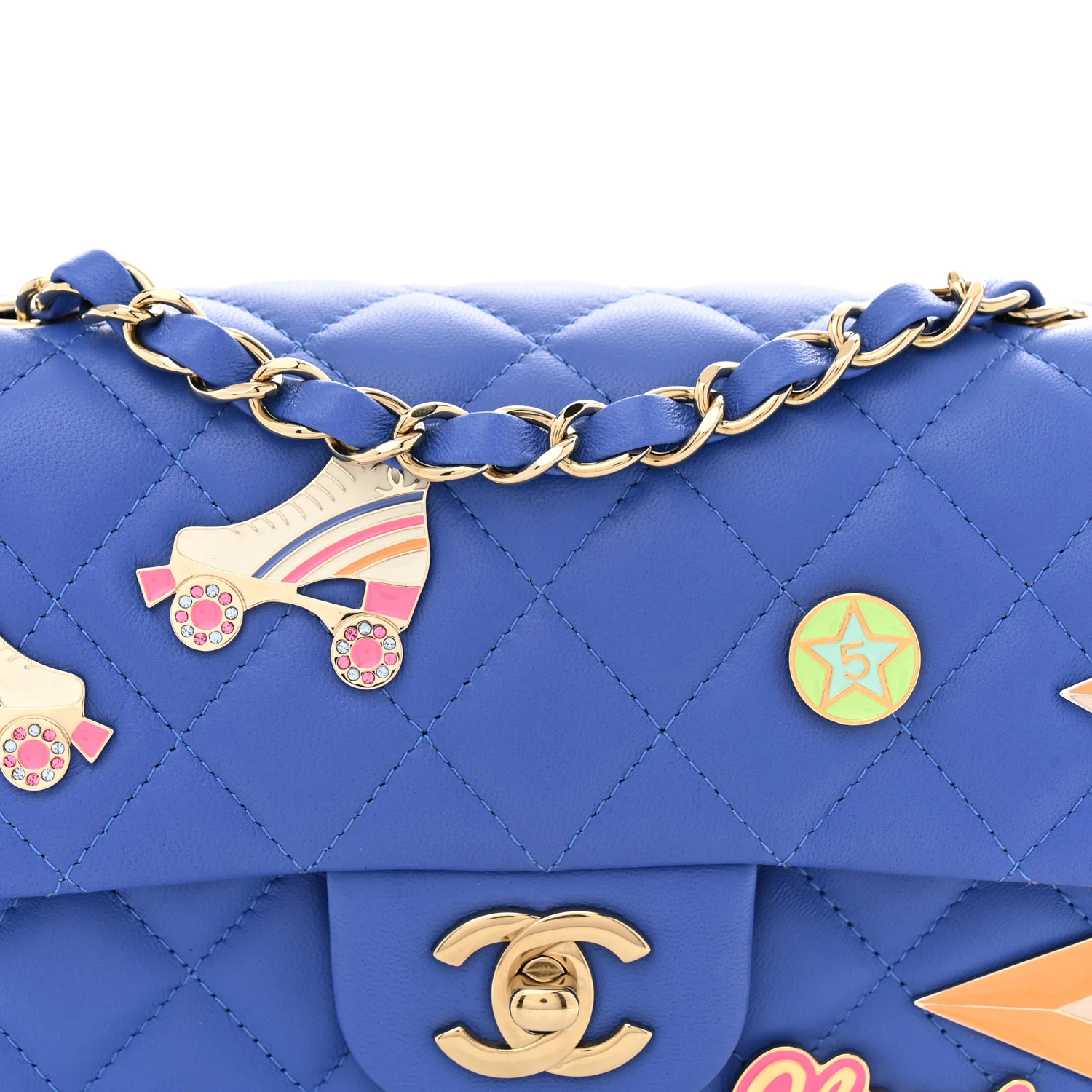 Lambskin Quilted Mini Hollywood Charms Rectangular Flap Blue - Top Club