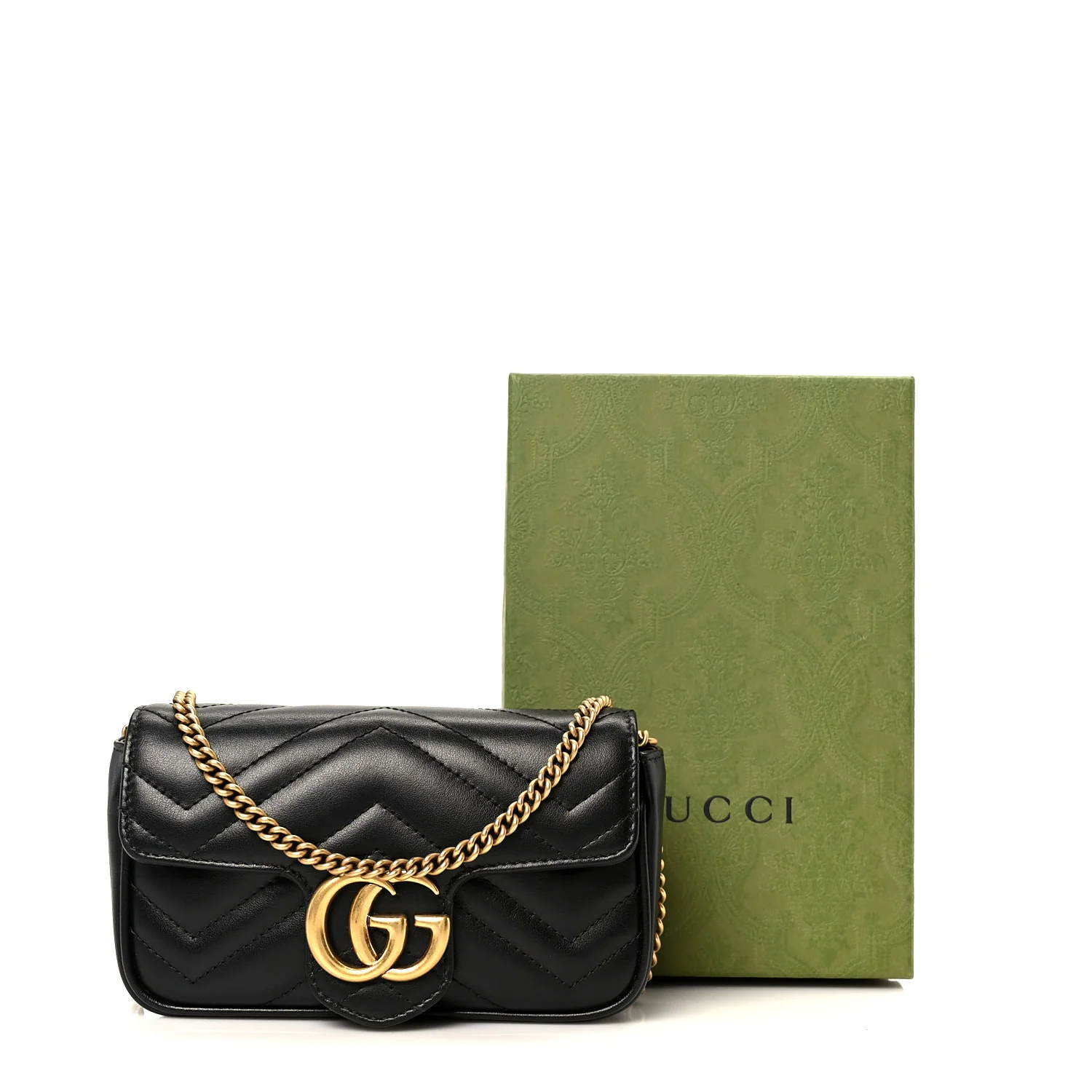 Calfskin Matelasse Super Mini GG Marmont Shoulder Bag Black - Top Club