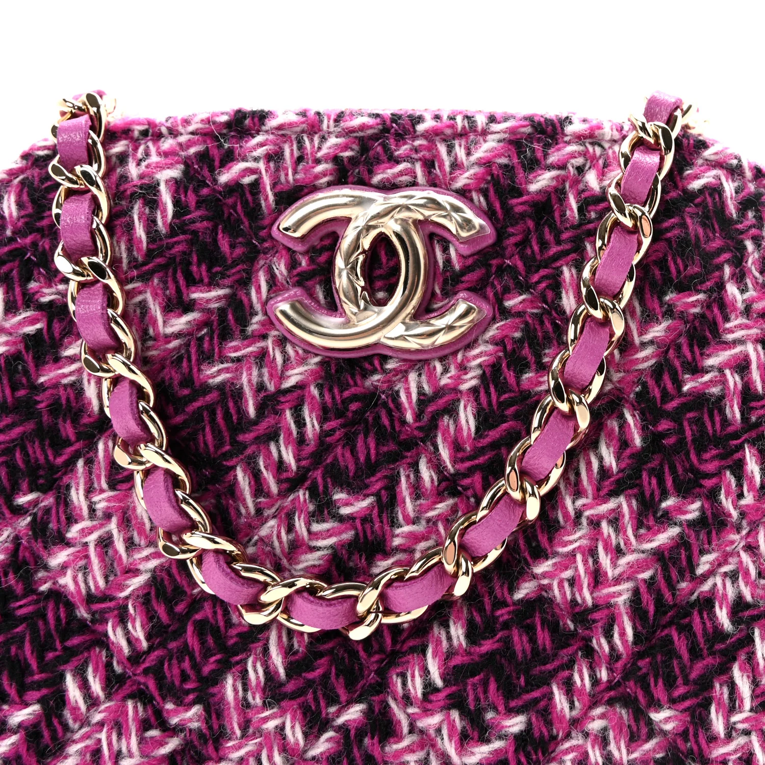 Tweed Quilted Mini Clutch With Chain Purple - Top Club