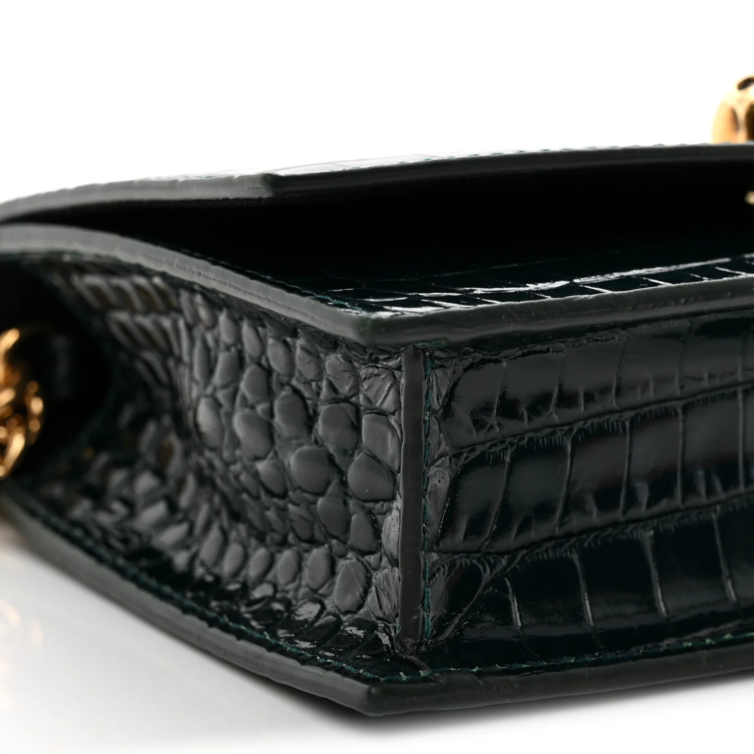 Glazed Calfskin Crocodile Embossed Small Skull Shoulder Bag Green - Top Club