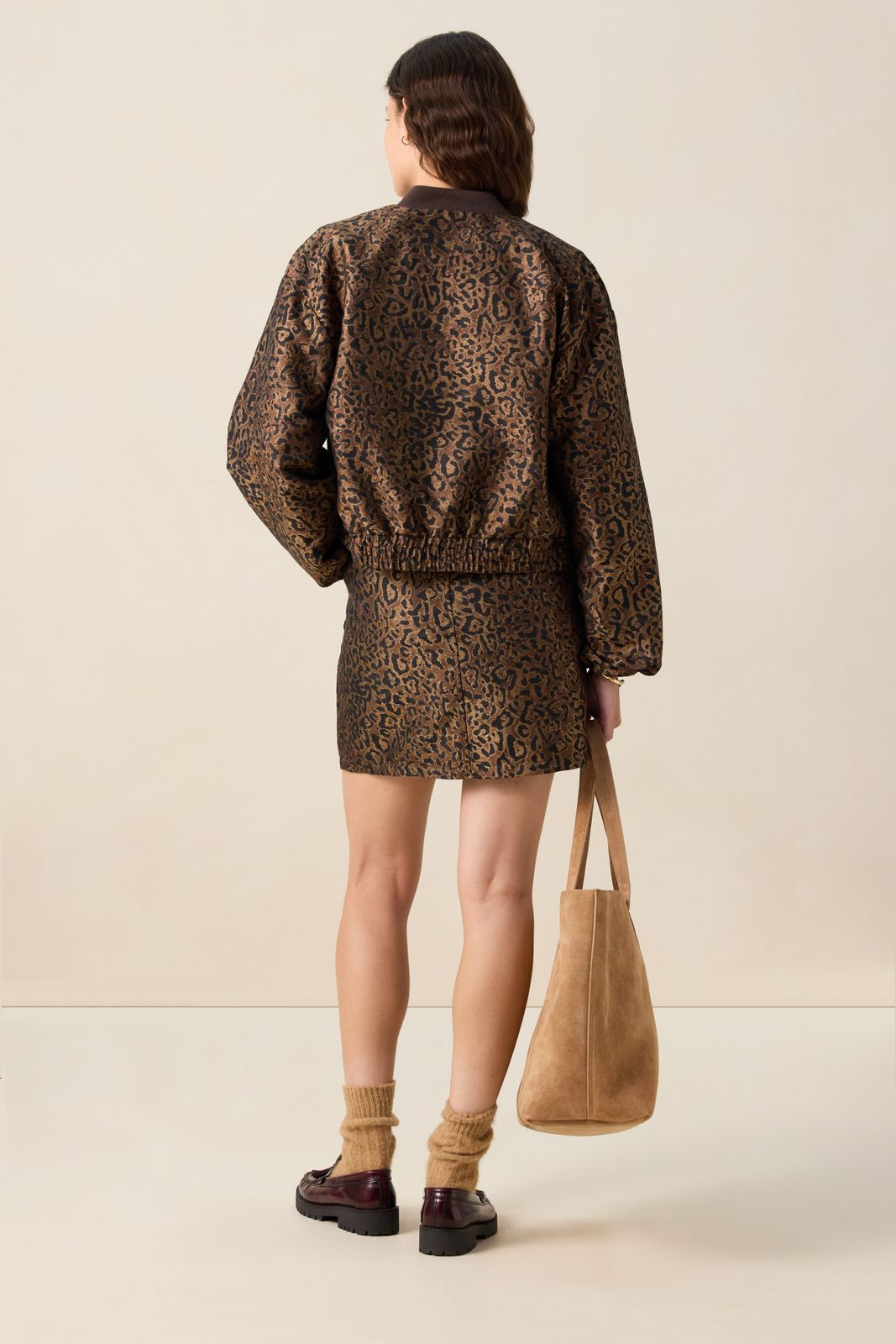 Donkerbruine jacquard rok met leopard print