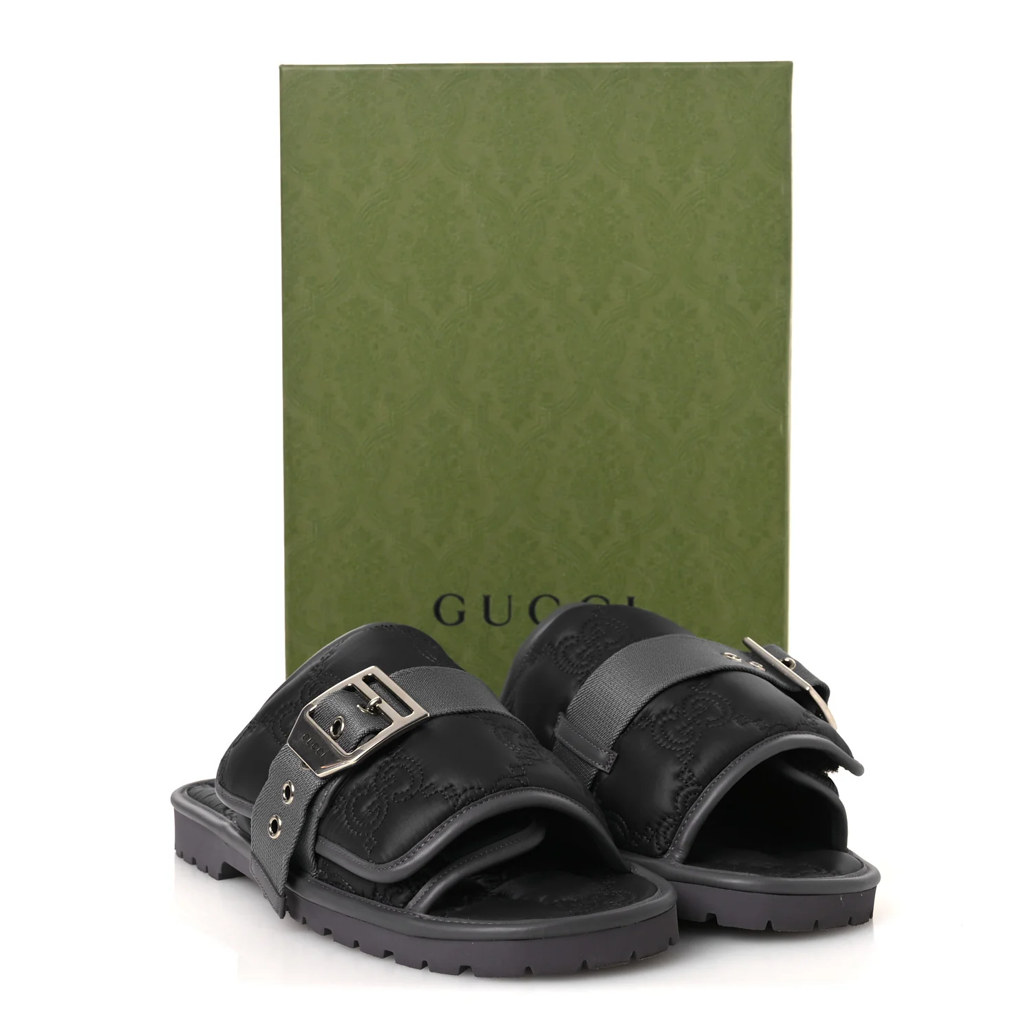 Nylon Calfskin GG Matelasse Mens Slide Sandals 11 Blue Grey - Top Club