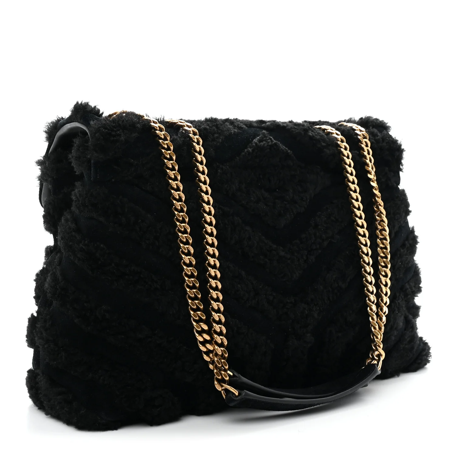 Shearling Y Quilted Monogram Medium Loulou Chain Satchel Black - Top Club