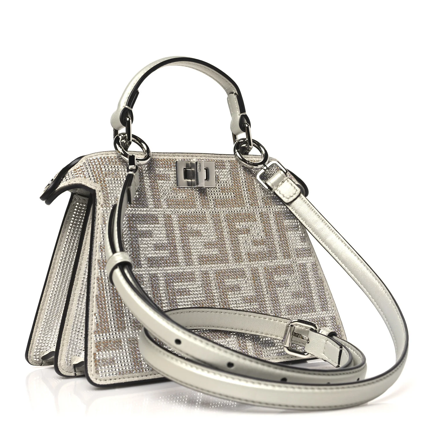 Iridescent Crystal Vitello Laminato Suede FF Petite Peekaboo I SEE U Satchel Cappuccino - Top Club