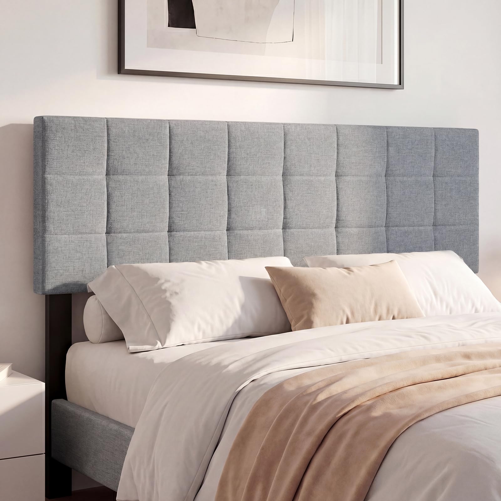 BEFOUNDLOVELY Linen Upholstered Headboard for Full & Queen Size Bed(Quadrate Channel Tufted)