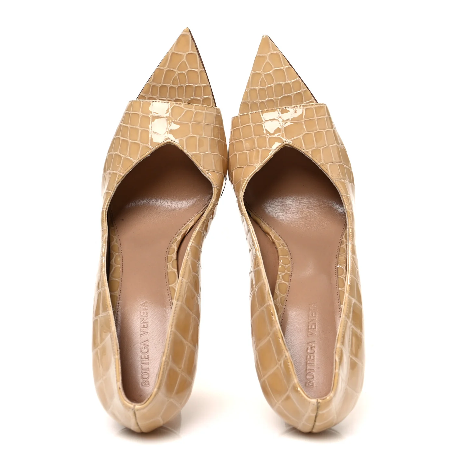 Gloss Calfskin Crocodile Embossed Punta Wedge Heel Sandals 41 Praline