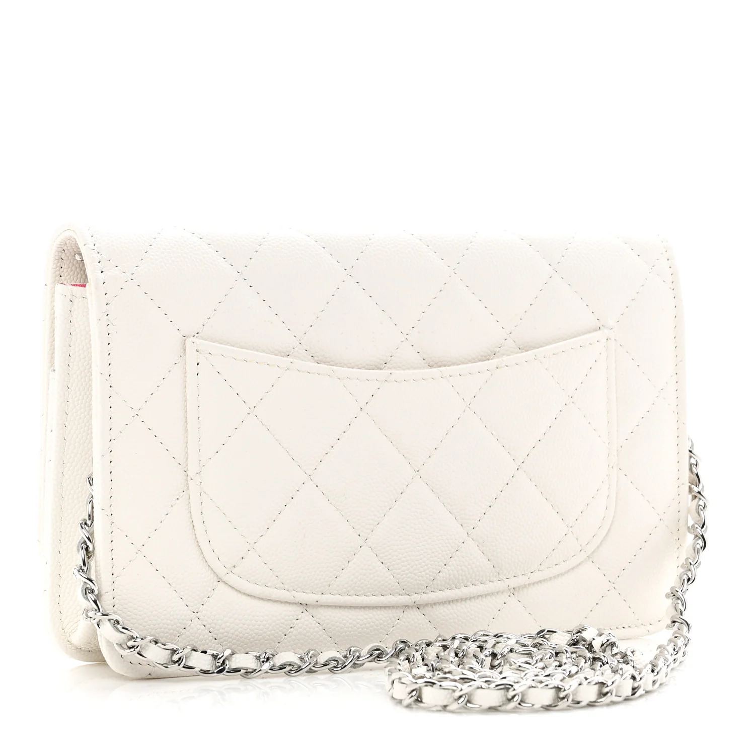 Caviar Quilted Chanel 19 Wallet On Chain WOC White Pink - Top Club