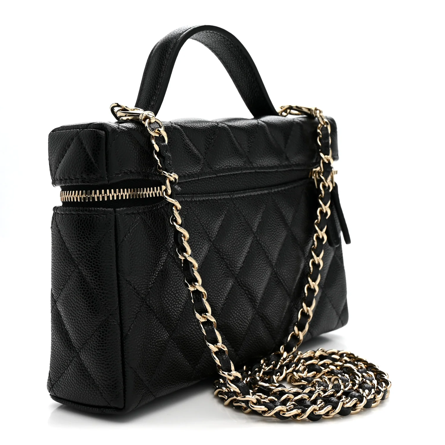 Caviar Quilted Top Handle Slim Vanity With Chain Black - Top Club