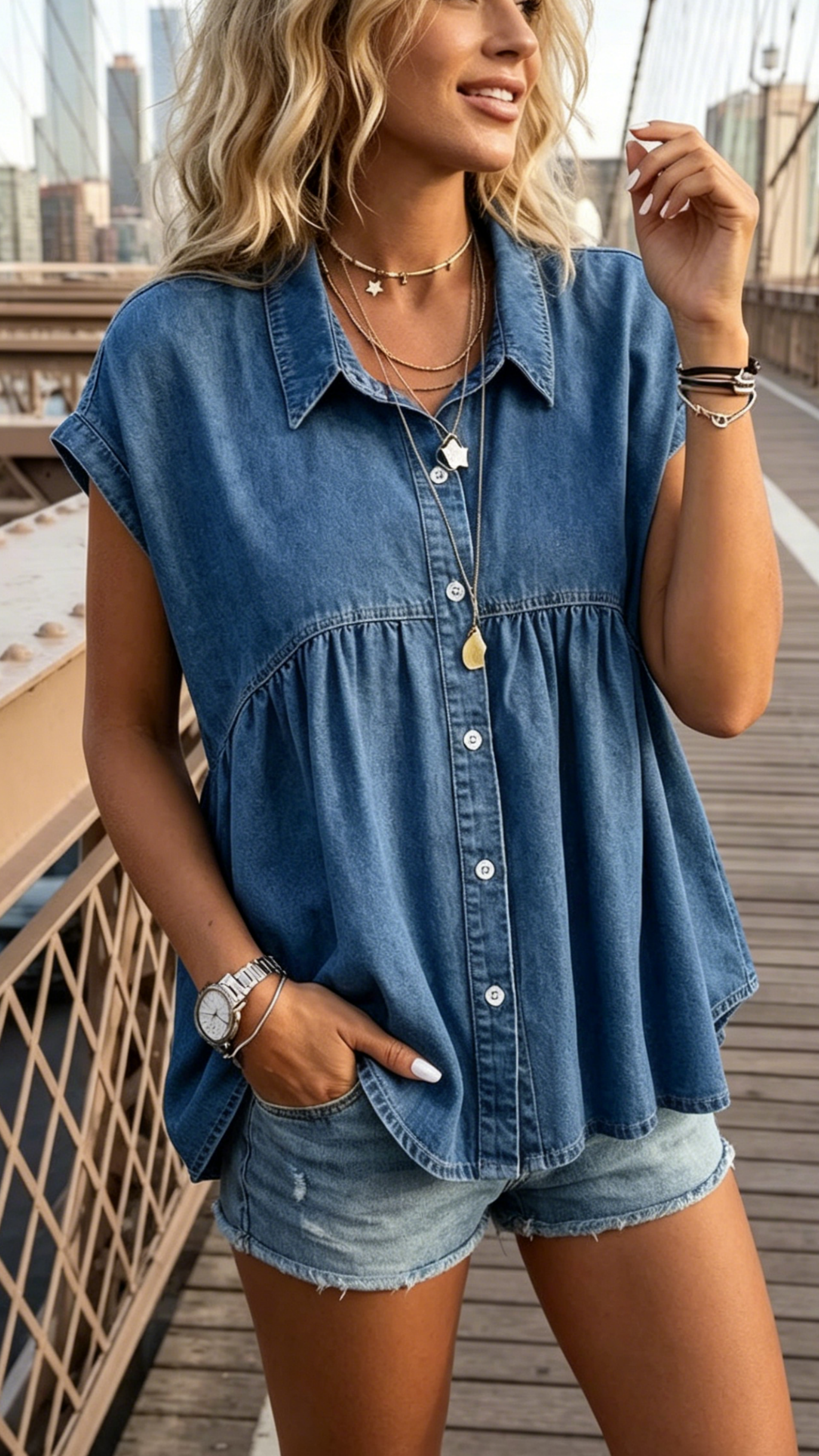 Women's Stylish, Comfortable, and Casual Faux-Denim Top for Commuting - Nordfashionstorm - Women's Clothing, Fashion for You - Nordfashionstorm.com