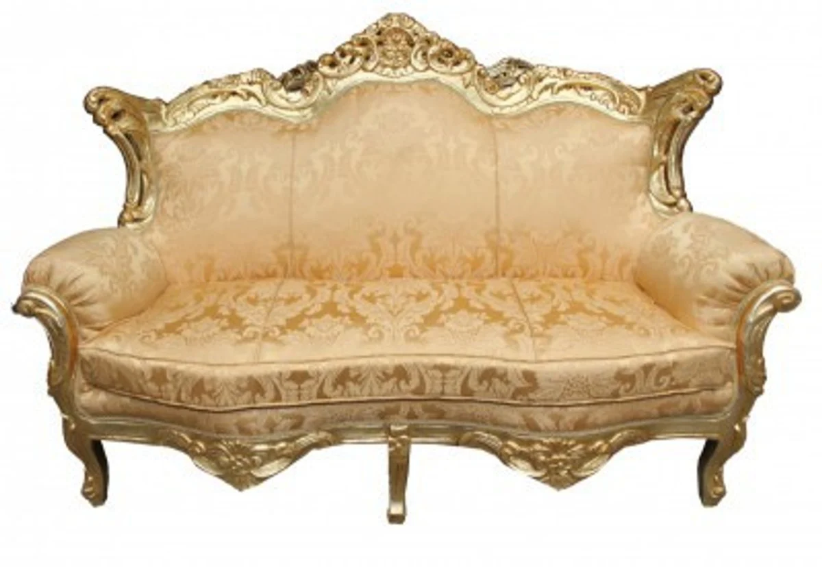 Baroque living room set gold flowers pattern/ gold - 3-seater sofa + 2-seater sofa + 1 armchair