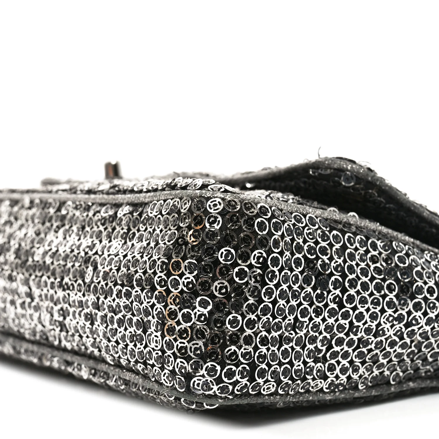 Sequin Medium Single Flap Dark Silver - Top Club
