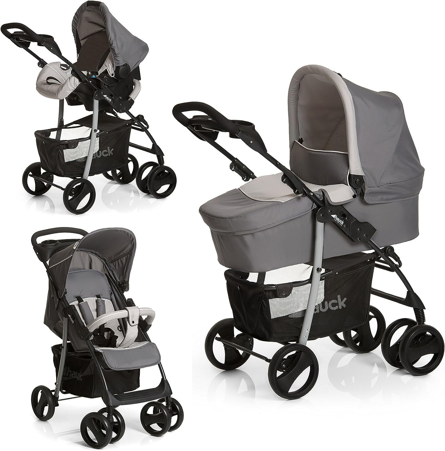 Hauck Shopper SLX Trioset 3-in-1 Baby Stroller, from Birth to 25 kg, Carrycot, Baby Carriage, Group 0+ Car Seat, Stroller, Foldable, Compact, Swivel Wheels, Gray