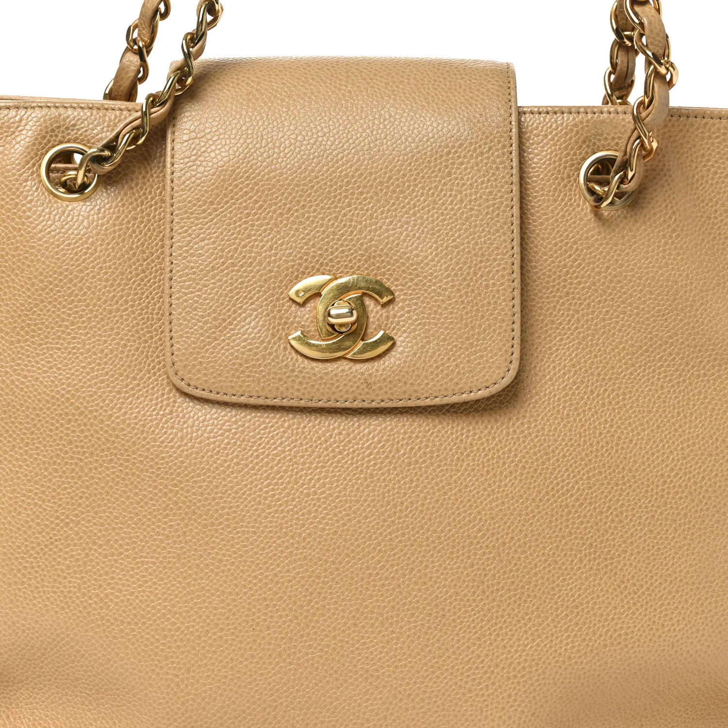 Caviar Turnlock Tote Beige - Top Club