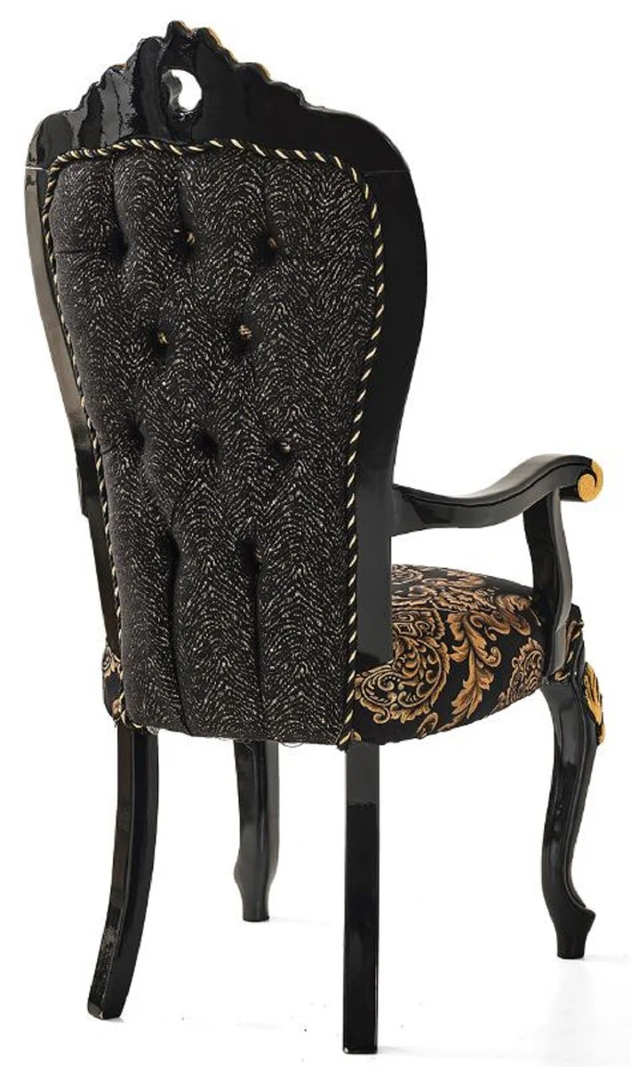Luxury Baroque Dining Room Chair Set Black / Gold - Kitchen Chairs Set of 6 - Baroque Dining Room Furniture - Noble & Magnificent