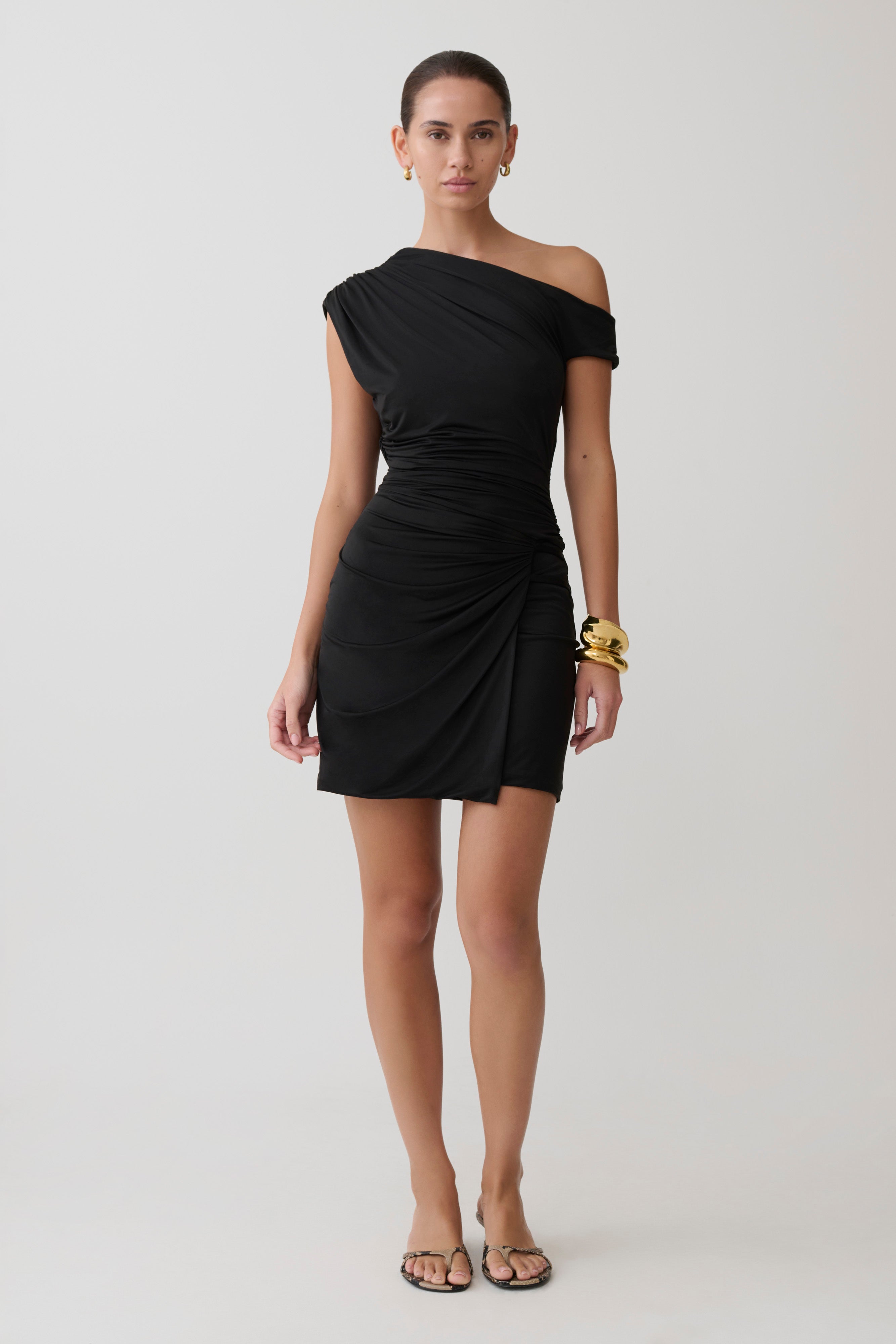 Alyn Off Shoulder Draped Mini Dress - Lemon