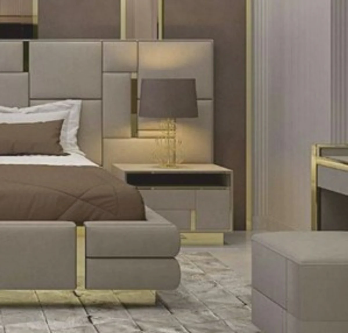 Luxury Bedside Table Gray / Gold 65 cm - Luxury Hotel & Bedroom Furniture