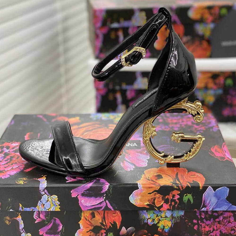 DOLCE   GBBANA Polished calfskin sandals with DG baroque heel - Top Club