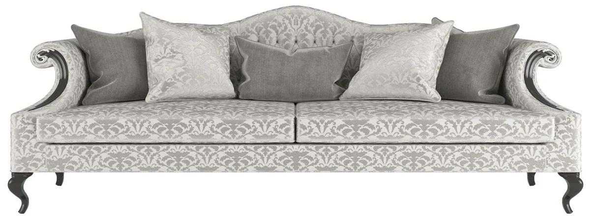 Luxury Baroque Living Room Set Silver / Gray / Black - 2 Sofas & 2 Armchairs & 1 Coffee Table & 2 Side Tables - Living Room Furniture in Baroque Style - Noble Baroque Furniture