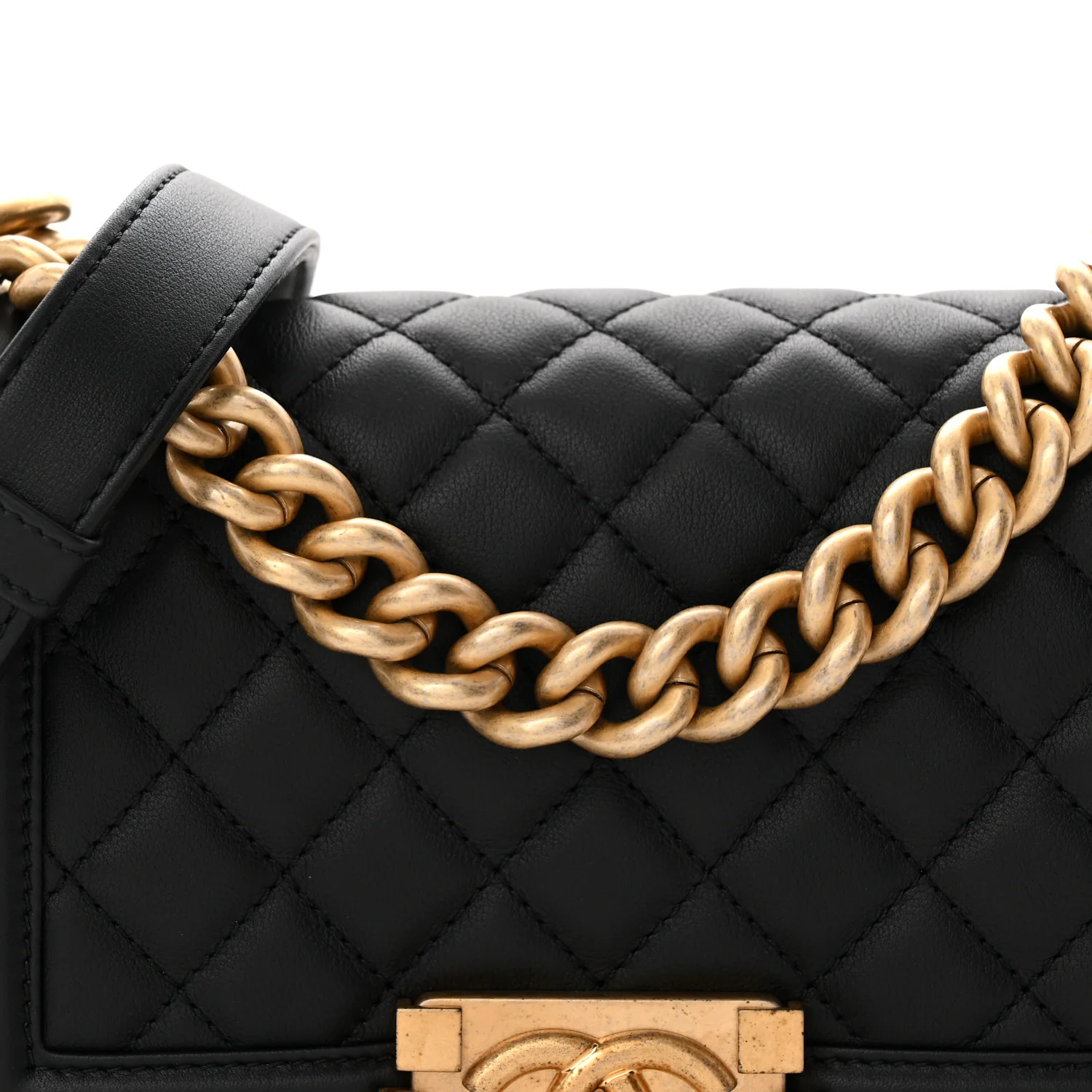 Calfskin Quilted Small Boy Flap Black - Top Club