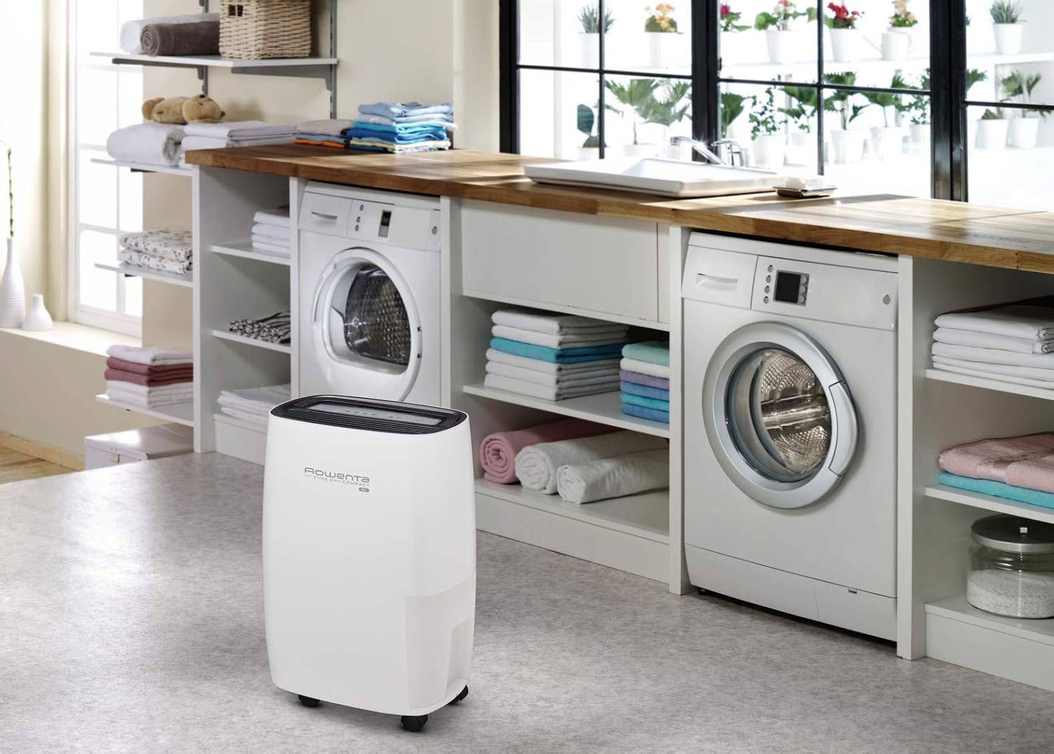 Rowenta Intense Dry Compact DH4236 deumidificatore da 16 litri con modalità automatica di deumidificazione con 3 programmi, funzione Linen Dry, filtro, compatto, silenzioso, colore bianco