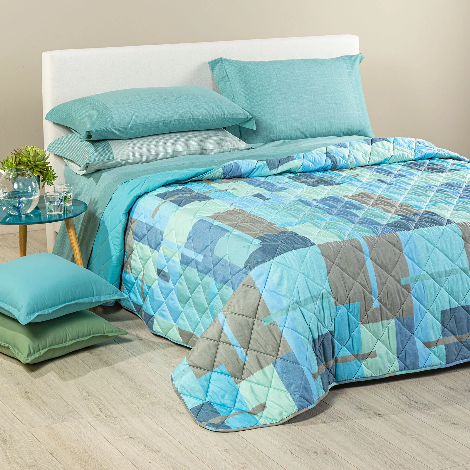 Copriletto Trapuntato In Microfibra Lennox Matrimoniale Anice Modern