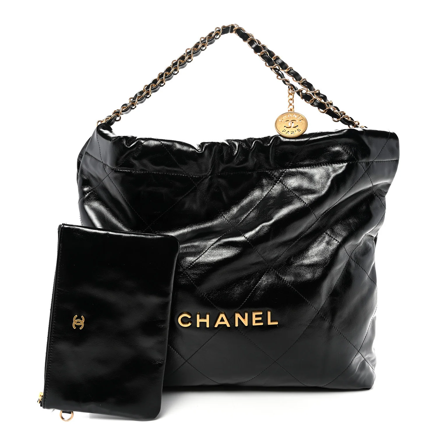 Shiny Calfskin Quilted Chanel 22 Black - Top Club