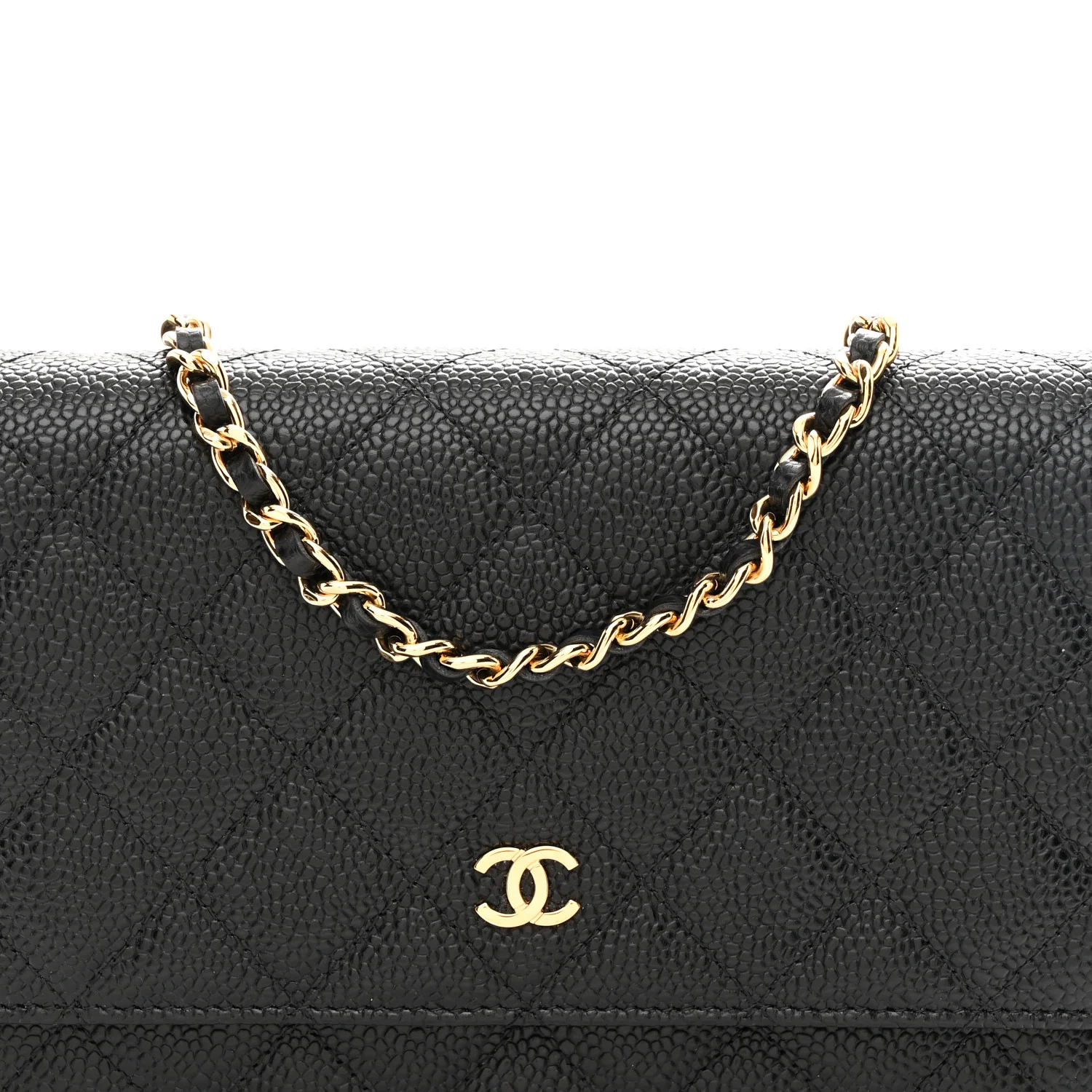 Caviar Quilted Wallet On Chain WOC Black - Top Club