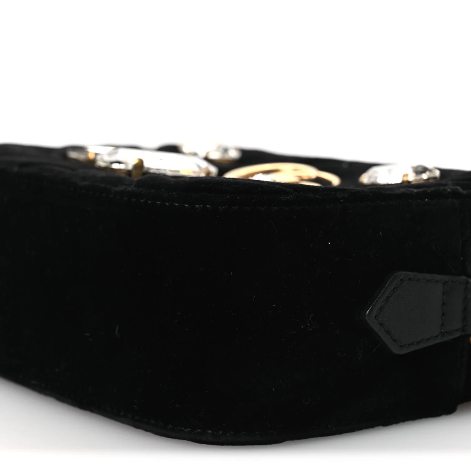Velvet Matelasse Marquise Crystals Mini GG Marmont Chain Shoulder Bag Black - Top Club